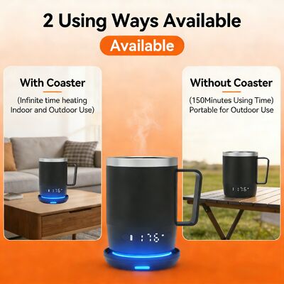 Przenośny inteligentny kubek z cyfrową kontrolą temperatury, akumulatorem, wyświetlaczem LED i pokrywką odporną na rozlanie dla wygody