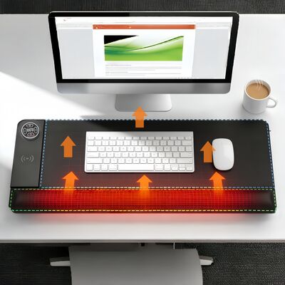 Dostosuj podkładkę pod mysz z podgrzewaniem i ochroną przed przegrzaniem, z ładowaniem bezprzewodowym i podpórką pod nadgarstek, inteligentna podgrzewana podkładka pod mysz