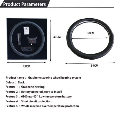 Pokrowiec na kierownicę z grafenem i podgrzewaniem, szybkie nagrzewanie, skóra z ochroną przed przegrzaniem, zestaw z antypoślizgowym uchwytem