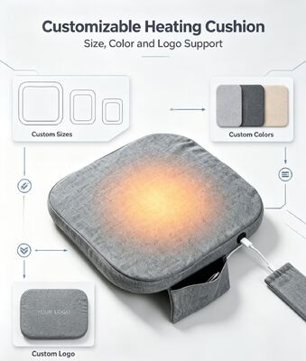 OEM ODM Graphene USB Heated Seat Cushion, Custom Logo Custom Size Custom Color, Linen Cotton Heating Chair Pad with Power Bank Pocket, 3‑Speed Temperature Control for Car Office Home