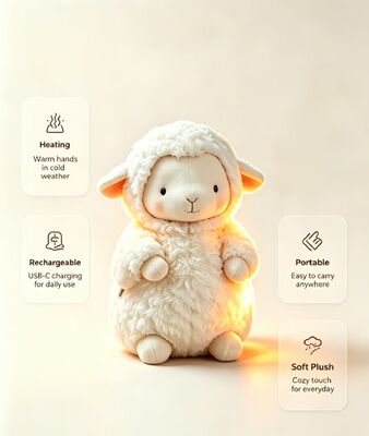 Urocza podkładka grzewcza w kształcie owieczki zasilana przez USB, 3-stopniowa kontrola temperatury 40-60℃, miękki, przyjazny dla skóry poliester, bezpieczny dla dzieci do codziennego użytku domowego, przenośny podgrzewacz do rąk w podróży z czasem pracy 6-8H