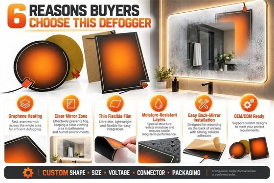 Grafen Mirror Defogger Heating Pad, Custom Shape Size Voltage, Flexible Film dla lusterek w łazience
