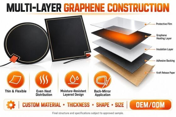 Grafen Mirror Defogger Heating Pad, Custom Shape Size Voltage, Flexible Film dla lusterek w łazience
