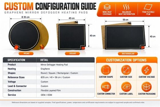 Grafen Mirror Defogger Heating Pad, Custom Shape Size Voltage, Flexible Film dla lusterek w łazience