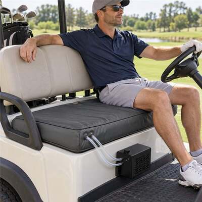 24V Golf Cart Dual-Mode Seat Cover, Water Cooling and Graphene Heating, Waterproof Bench Seat Cover z paskami i zewnętrzną skrzynką chłodzącą, logo i opakowanie w kolorze