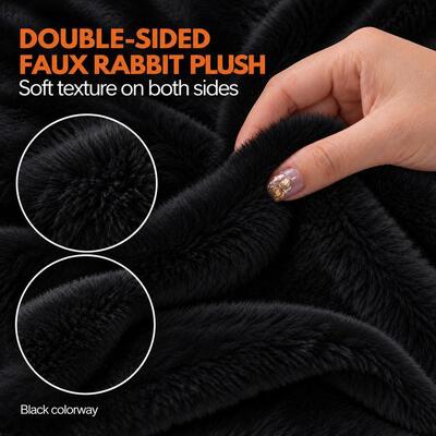 USB Heated Blanket 150x80 cm Double-Sided Faux Rabbit Plush Three Heat Settings Zipper Shawl Convertible OEM ODM Black White