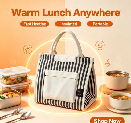 Podgrzewana torba na lunch zasilana przez USB 5V — nie wymaga gniazdka ściennego, 3 regulowane temperatury, lekki termiczny podgrzewacz żywności do użytku na zewnątrz i w podróży