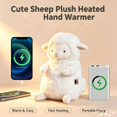 Cute Warm Sheep Przenośny grzejnik do rąk z podkładką,3 Ustawienia temperatury 40-60°C,6-8 godzin czasu pracy,Wsparcie USB Power Bank do użytku w podróży,Kompaktowy 9*15*18cm Polyester Winter Pocket Heater