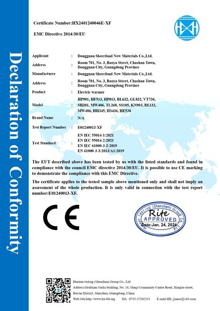 Chiny Dongguan Sheerfond New Materials Co., Ltd. Certyfikaty