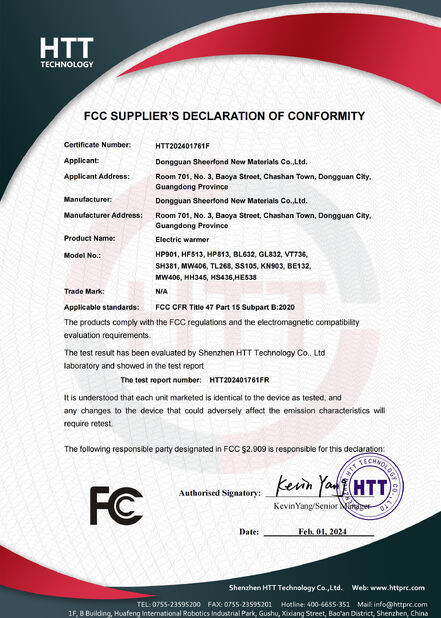 Chiny Dongguan Sheerfond New Materials Co., Ltd. Certyfikaty